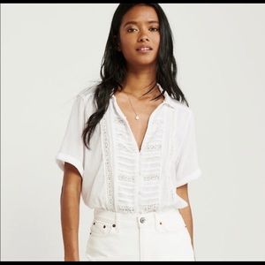 Abercrombie white lace button up tie top